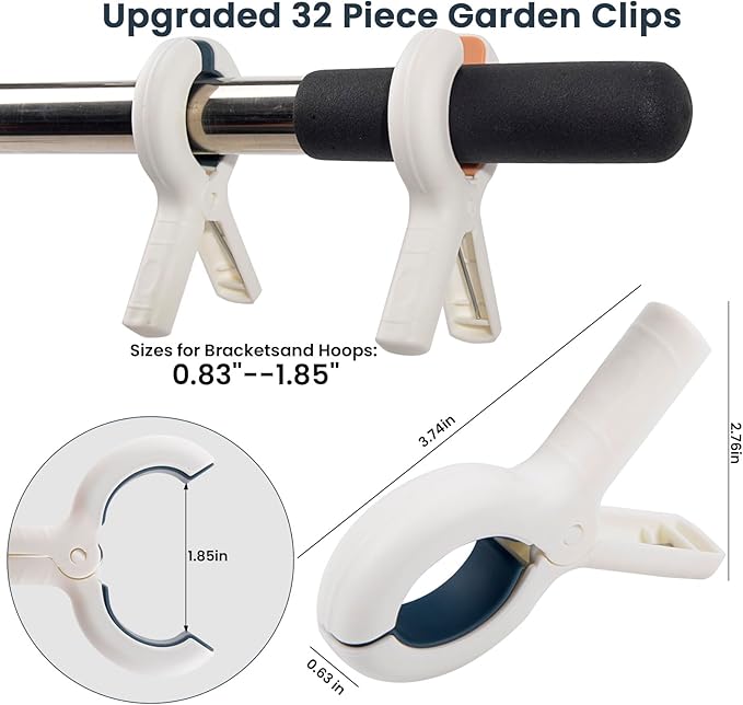 32 PCS 3.7'' Garden Clips Greenhouse Clamps - Large Greenhouse Clips, Heavy Duty Clip for Plant Cover & Shade Cloth on Garden Hoop, Large Open Strong Grip Clamps for Plant Support Netting Cover Film