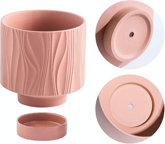 UBEE Ceramic Plant Pots for Indoor Plant, 5.5 inch Succulent Pot with Drainage Hole and Saucer, Flower Pot for Garden Home Desktop Office, Terracotta