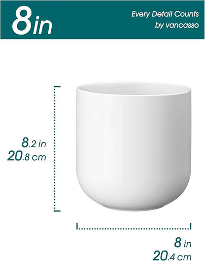 vancasso 8 Inch Ceramic Plant Pots, Planters with Drainage Hole, Flower Pots Planters Pots for Indoor Plants, Modern Indoor Decorative Garden Pot, Home Decor, White