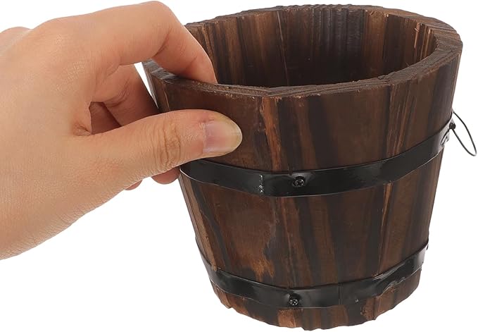 BESPORTBLE Rustic Wooden Barrel Planters: 4pcs Whiskey Barrel Bucket Flower Pots, Plants Boxes Container with Handles for Garden Outdoor Indoor Decor