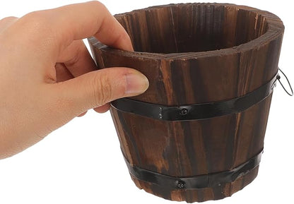 BESPORTBLE Rustic Wooden Barrel Planters: 4pcs Whiskey Barrel Bucket Flower Pots, Plants Boxes Container with Handles for Garden Outdoor Indoor Decor
