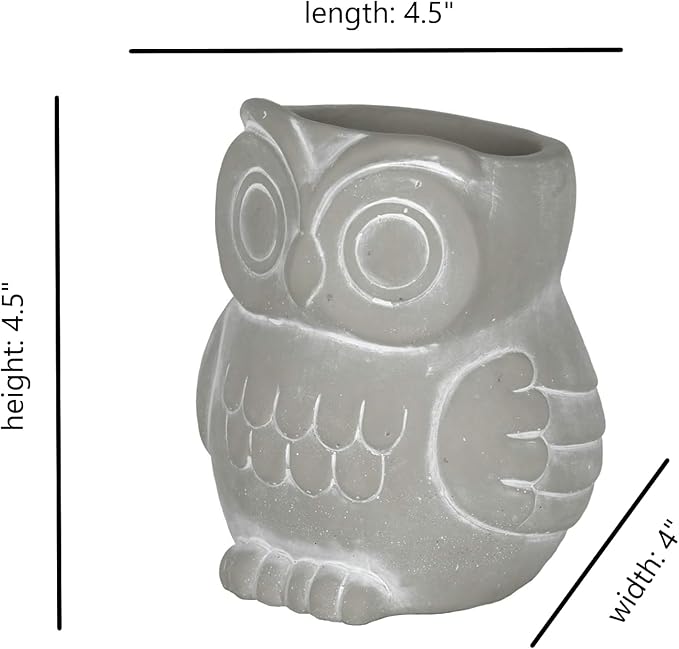 Classic Home and Garden Cement Buddies Animal Planters - Cute Desk Decoration - UV Coated Animal Vase w/Removable Drain Plug - Succulent Plant Pot for Indoor/Outdoor (Owl Planter, Natural, Small)