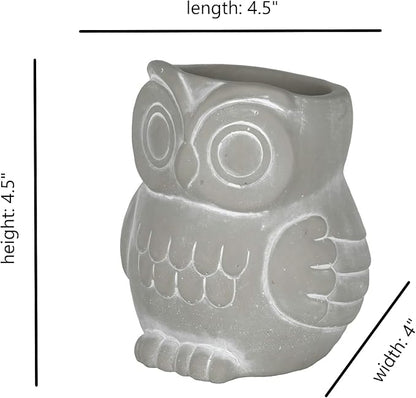 Classic Home and Garden Cement Buddies Animal Planters - Cute Desk Decoration - UV Coated Animal Vase w/Removable Drain Plug - Succulent Plant Pot for Indoor/Outdoor (Owl Planter, Natural, Small)