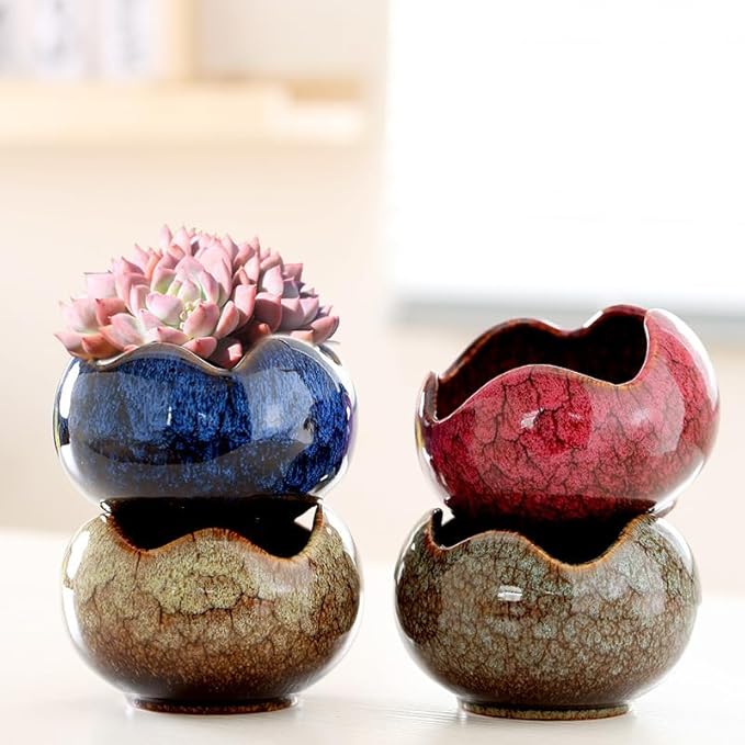 YYW Succulent Pots Small Flower Pots with Drainage Hole Ceramic Planters for Indoor Plants Stylish Plant Pots in Egg Broken Shell Design for Home Office Decor Shallow Plant Pots for Plant Lovers Gifts