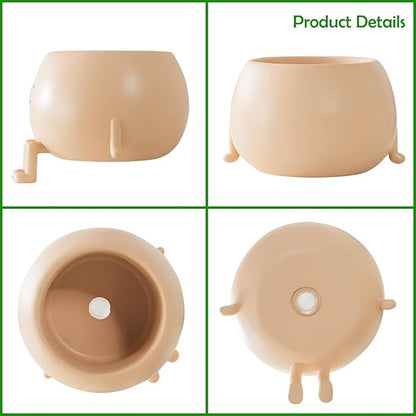 Face Plant Pots, Succulent Pots, 4.7 Inch Head Planters for Indoor, Cute Resin Flower Pot with Drainage Hole, Unique Cactus Planter, Small Planter Pot for Mini Plants (1 Pack)