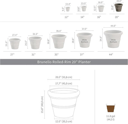 Crescent Garden Brunello Classic Rolled Rim Planter Pot, Indoor/Outdoor Plastic Round Plant Pot - Resin Decorative Flower Pot - 20'' (Rust)