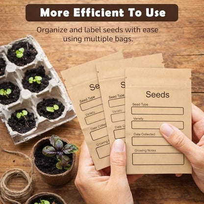 100 Pack Resealable Seed Packets with Clear Window, 4.72 x 3.15 Inch Kraft Paper Seed Packets Envelopes, Self-adhesive Sealing & Preprinted Templates for Seed Storage, Seed Organizer