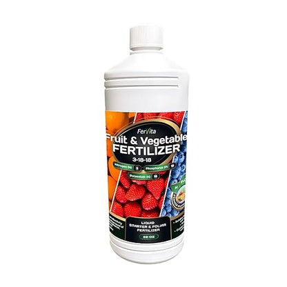 Liquid 3-18-18 Fertilizer for Vegetables, Fruits and Flowers - All Purpose Plant Food Outdoor & Indoor Plant Food - Balanced NPK Flower Food Bloom Booster with Nitrogen Potassium Phosphorus (32oz)