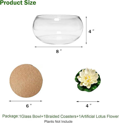 8-Inches Small Lotus Bowl Planter Clear Glass Lotus Flower Succulent Bowl Indoor Hydroponic Aquatic Plant Bonsai Terrarium Table Centerpiece Lotus Pot Can Double As a Fish Tank (Small)
