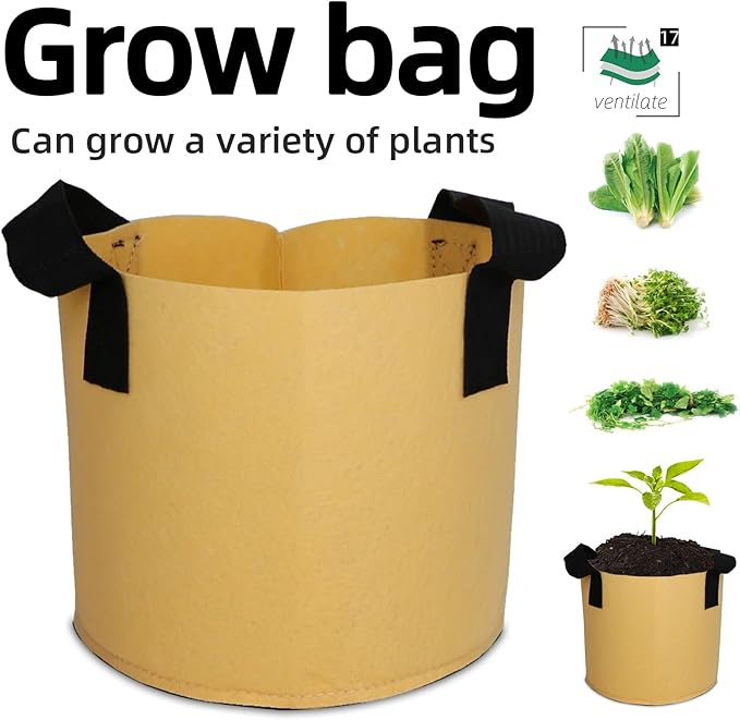Grow Bags,Growing Pot Bags Garden Grow Bag Indoor Outdoor Fabric Aeration Plant Pot Container Flower Vegetable Pouch (Khaki,17Gallon)