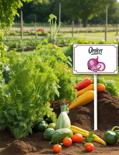 Boylee 8x12inch Aluminum Garden Signs for Vegetables, Onion, Modern Style with Stake and Mounting Hardware