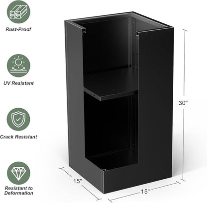 Metal Large Planter Box 15" L x 15" W x 30" H 2 Pack, Heavy Duty Tall Rectangle Outdoor Planter Box with Removable Insert Shelves for Porch, Garden, Patio, Yard (Black)