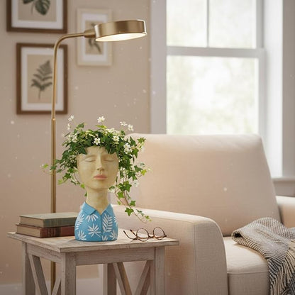DiliComing Face Planter Pot Head Planter - Resin Blue Boy Head Planters for Indoor Outdoor Plants Decorative Flower Pot for Garden Home Office Bust Sculpture Plant Stand 5x6x10.5 Inch