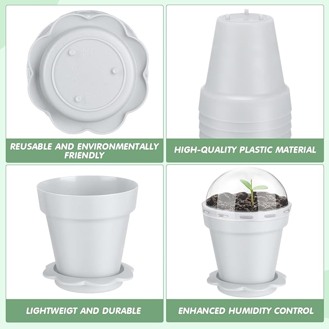 Domensi 80 Pcs 3 Cupcake Plant Nursery Pots with Humidity Dome and Saucer Small Plastic Gardening Pot Plant Containers Cups Seedling Planter Seed Starter Pots for Flower Succulent Indoor (White)