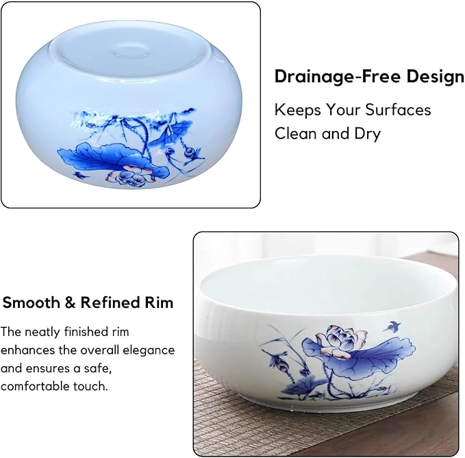 Lotus Bowl Planter, Ceramic Water Lily Bowl, Hydroponic Bonsai Lotus Bowls for Water Plants Indoor, Succulent Pots, Leak-Proof Design (7.68in*2.95in)