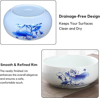 Lotus Bowl Planter, Ceramic Water Lily Bowl, Hydroponic Bonsai Lotus Bowls for Water Plants Indoor, Succulent Pots, Leak-Proof Design (7.68in*2.95in)
