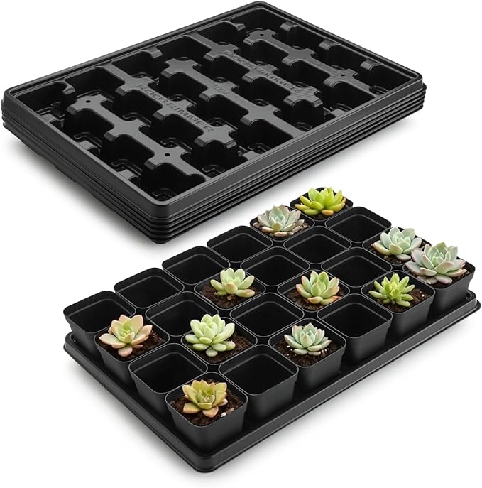 5 Pack 24 Cell Nursery Pots Trays with 3 inch Square Nursery Pots 120pcs (Black), Plastic Seed Starter Tray with Drain Holes for Carrying and Holding Plant Pot(17"x11"x1.6")
