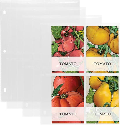 Baskiss 4 Pocket Seed Storage Sleeves 25 Pack Garden Seed Organizer Pages, 100 Pockets 3.58" x 5.27", 240 Microns Thick Heavy-Duty Sheet Protector for Seeds, Photos, Cards, Fits Standard 3 Ring Binder