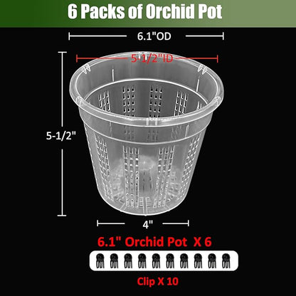 Orchid Pot, 6 Packs of 6.1" Orchid Pots with Holes, Orchid Pots for Repotting, Plastic Orchid Planter for Indoor Outdoor Plants (6 Packs, 6.1")