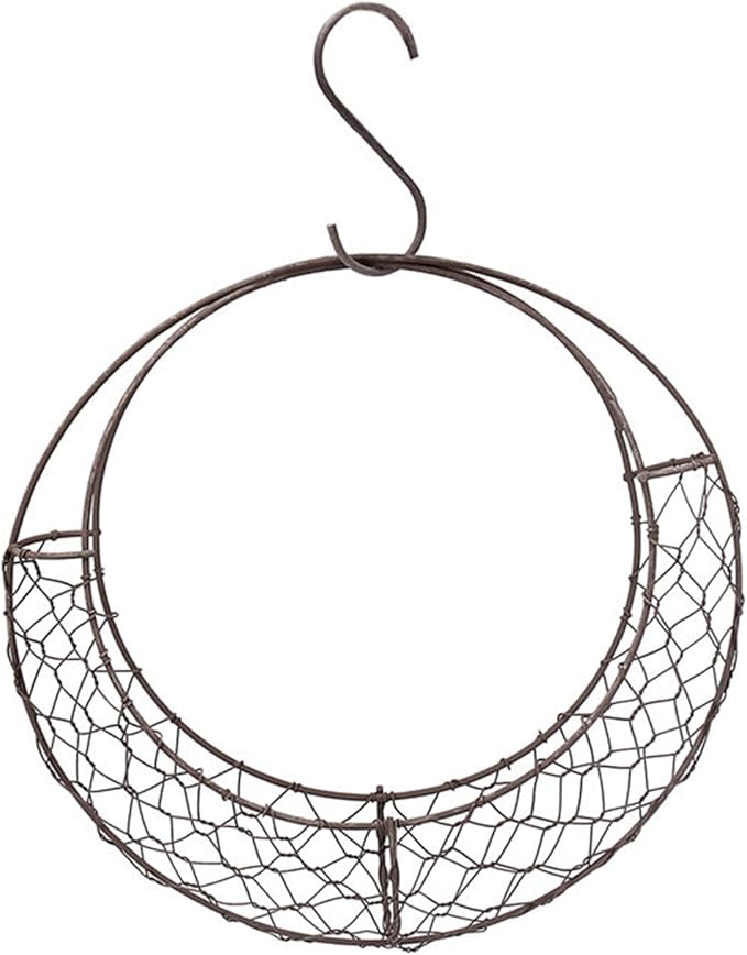 Firlar Round Wire Wreath Frame, Moon Shaped Metal Hanging Planter Plant Holder Flower Hanging Basket, Succulent Pot Decor Basket, Hanging Flower Stand Hanging Wall Plant Holder