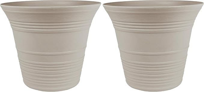 The HC Companies 7 Inch Sedona Round Self Watering Planter - Small Decorative Lightweight Plastic Plant Pot for Indoor Outdoor Plants Flowers Herbs, Cottage Stone (Pack of 2)