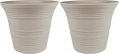 The HC Companies 7 Inch Sedona Round Self Watering Planter - Small Decorative Lightweight Plastic Plant Pot for Indoor Outdoor Plants Flowers Herbs, Cottage Stone (Pack of 2)