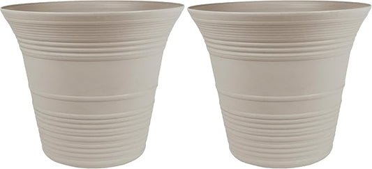 The HC Companies 7 Inch Sedona Round Self Watering Planter - Small Decorative Lightweight Plastic Plant Pot for Indoor Outdoor Plants Flowers Herbs, Cottage Stone (Pack of 2)