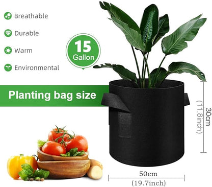 5 Pack 15 Gallon Grow Bags, Heavy Duty Thickened Nonwoven Fabric Pots with Handles, Planter Grow Bags for Vegetables/Flower/Plant/Fruits, Black
