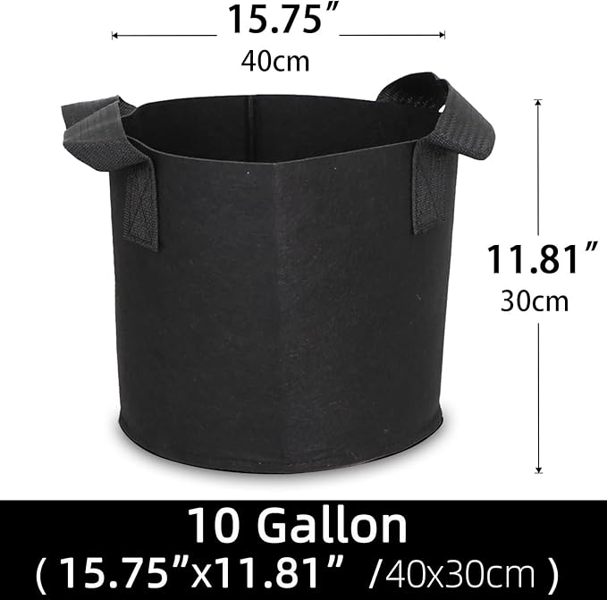 Grow Bags,Growing Pot Bags Garden Grow Bag Indoor Outdoor Fabric Aeration Plant Pot Container Flower Vegetable Pouch (Black,10Gallon)