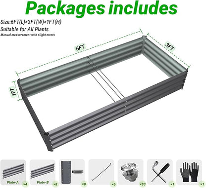 2PCS 6x3x1 FT Rectangle Metal Raised Garden Bed Kit, Elevated Garden Planter Box Outdoor, Large Planters for Outdoor Plants, Flower, Vegetables, Fruit, Herbs (Dark Gray)