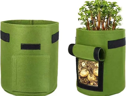 Ulalaza 5PCS Potato Grow Bags with Flap Plant Grow Bags Fabric Multi Ribbon Potato Bag Tomato Vegetable Growth Non-Woven Felt Planting Bag Transparent