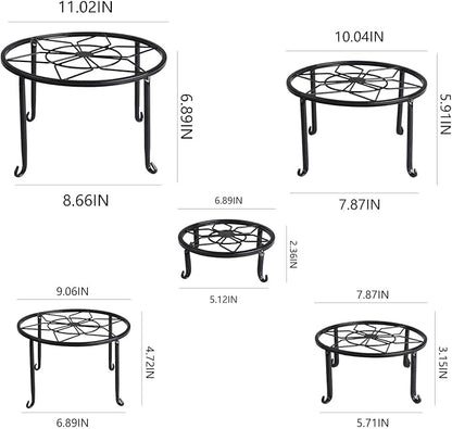 5 Pack Metal Plant Stands,Heavy Duty Potted Holder for Flower Pot,Indoor Outdoor Metal Rustproof Iron Garden Container Round Supports Rack for Planter
