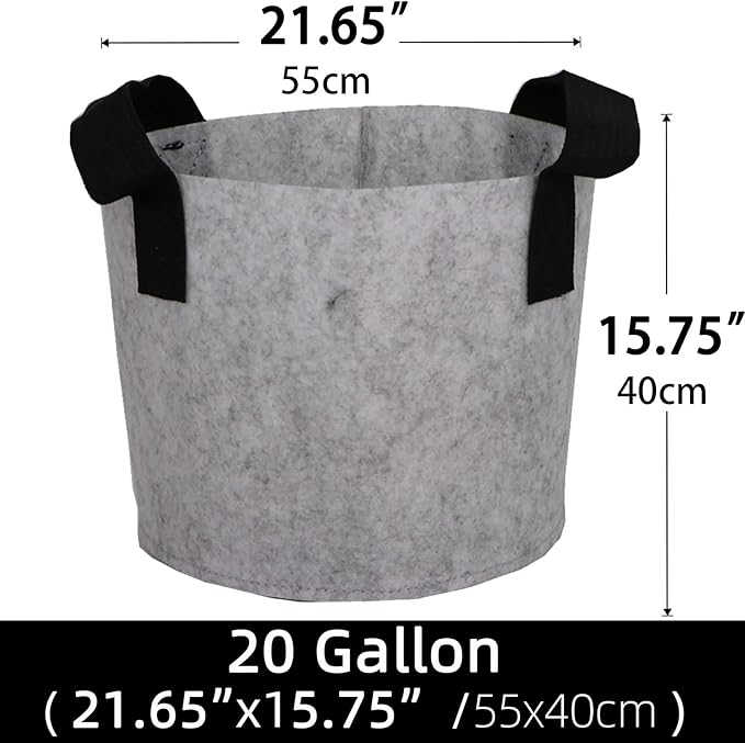 Grow Bags,Growing Pot Bags Garden Grow Bag Indoor Outdoor Fabric Aeration Plant Pot Container Flower Vegetable Pouch (Light Gray,20Gallon)