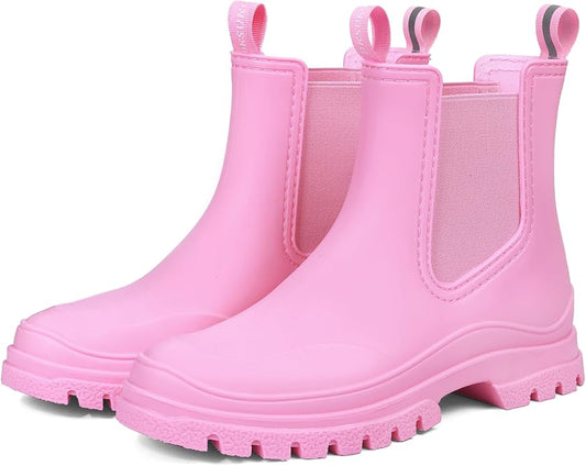 DKSUKO Rain Boots Women Waterproof Chelsea Boots Ankle Garden Shoes for Ladies Rubber Short Rainboots with Removable Comfort Insole for Outdoor Work Deck Mud Boots