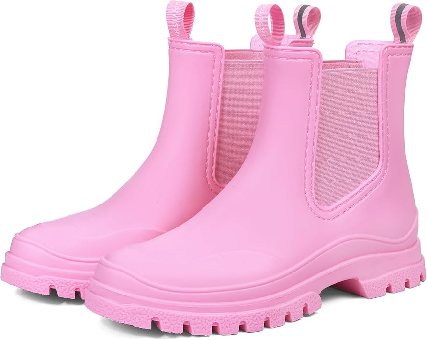 DKSUKO Rain Boots Women Waterproof Chelsea Boots Ankle Garden Shoes for Ladies Rubber Short Rainboots with Removable Comfort Insole for Outdoor Work Deck Mud Boots