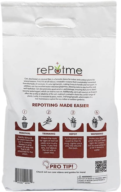 rePotme Premium Coconut Husk Chips - 4 Quarts - Great Potting Medium for Orchids and Indoor Plants