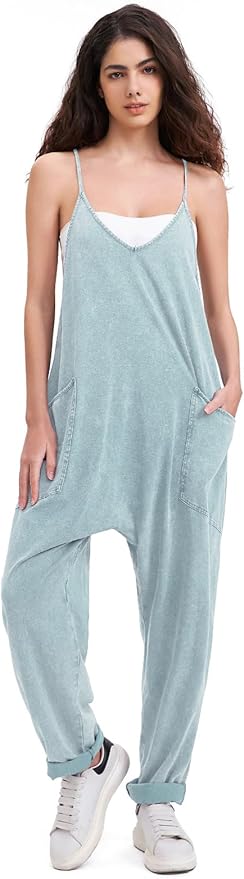 EXLURA Womens Casual Summer Jumpsuits 2026 Romper Bib Outfits Beach Vacation Denim Trendy Fashion Overalls with Pockets