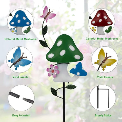 Stargarden Decorative Garden Stakes, 3 Pack Mushroom Lawn Ornaments Metal Garden Stakes, Colorful Yard Art for Garden, Lawn, Porch