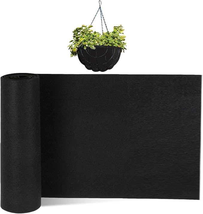 1 Roll 12x120 Inch Felt Liner Roll Fabric Planter Natural Coconut Non Woven Black Liner Sheets Plant Potting for Garden Planters Flower Basket Animal Pets