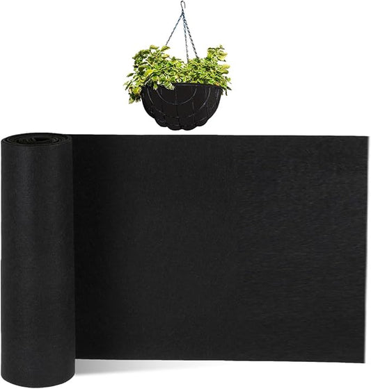 1 Roll 12x120 Inch Felt Liner Roll Fabric Planter Natural Coconut Non Woven Black Liner Sheets Plant Potting for Garden Planters Flower Basket Animal Pets