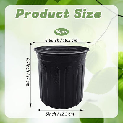 60 Pcs 1 Gallon Plant Nursery Pots,Plastic Seed Starter Pot with Drainage Holes,Plastic Plant Pots for Planting,Cuttings,Transplanting,Home Garden(Black)