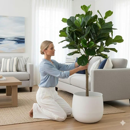 Silk Serenade Round Matt White Iron Planter, 16 inch Tall Large Indoor Outdoor Plant Pots, Modern Contemporary Lightweight Textured Stone Decorative Garden Pots for House Indoor Outdoor Patio Porch