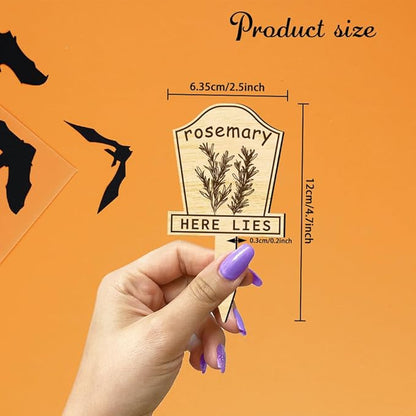 arricraft 15 Pcs Herb Plant Labels, Wooden Markers Tombstone Graveyard Shape Tags Garden Labels Wood Garden Stakes for Indoor and Outdoor Potted Seed Herbs and Herb Unique Funny Gifts