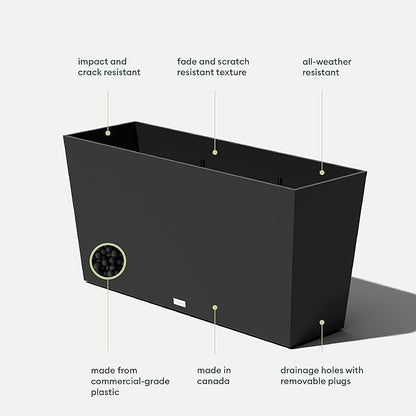 Veradek Pure Series Midori Trough Planter - Large Rectangular Planter for Indoor or Outdoor Deck/Porch | Durable All-Weather Use with Drainage Holes | Modern Decor for Shrubs, Flowers, Small Plants
