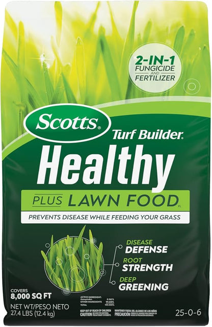 Scotts Turf Builder Healthy Plus Lawn FoodFL, 2-in-1 Fungicide and Fertilizer, Helps Grass Withstand Summer Stress, 8,000 sq. ft., 27.40 lbs.