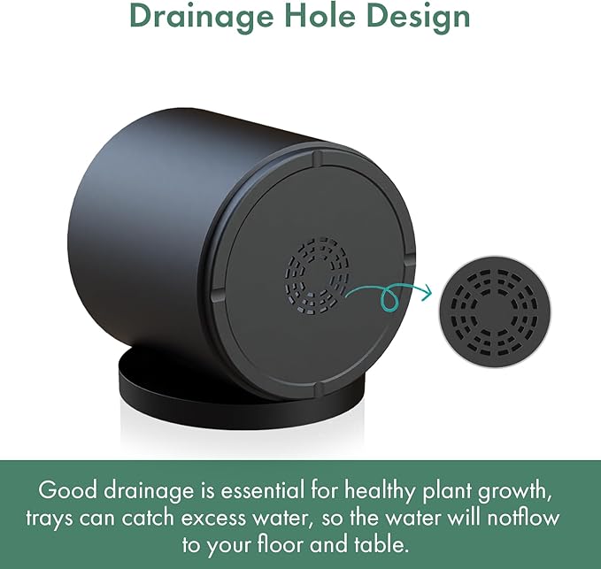 Cylinder 8 inch Plant Pots, Mordern Plastic Planters with Drainage Holes and Saucers for Indoor Outdoor Plants Flowers, Black