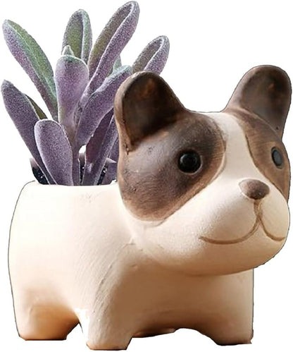 Ceramic Succulent Plant Pot Cactus Plant Pot Flower Pot Container Planter with Drainage Hole Home Office Desk Garden Gift Idea Animal Shaped Flower Pot Cute Vase Pot (Dog)