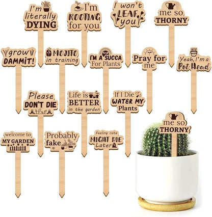 15 Pcs Wood Funny Plant Markers, Pray for Me Life is Better Plant Labels Joke Punny Garden Stakes Assorted Wave Shapes Garden Tags for Vegetable Flower Herb Succulent Seed Potted