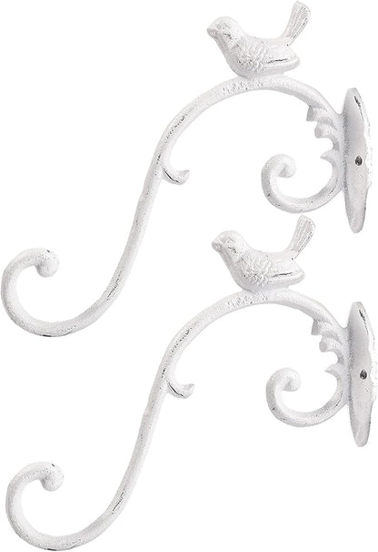 Sungmor Cast Iron Plant Hanger Wall Hooks, Heavy Duty Hanging Basket Brackets, Lovely Bird Shape & 10 inch & 2PC White, Decorative Wall Hangers for Planters Lanterns Bird Feeders Houses Wind Chimes