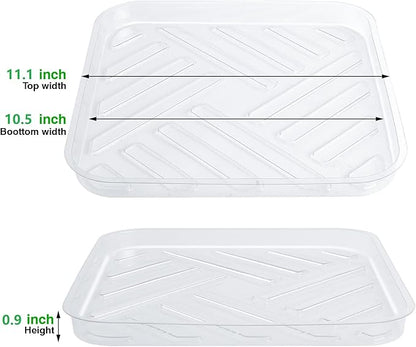 Idyllize 5 Pack 11 Inch of Plastic Plant Saucer, Square Clear Drip Trays for Indoors & Outdoor Plants, Durable Thick Saucer for Flower Pot (11")